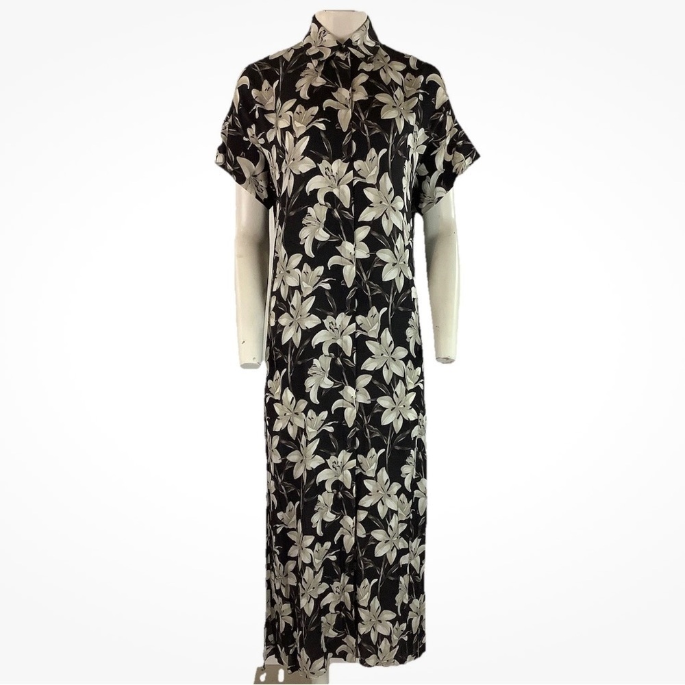 NWT Alice + Olivia Sz S Edyth Stargazer Floral Print Maxi Dress Black Viscose